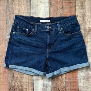 Levi’s Mid Length Denim Shorts Size 28 Dark Wash Rolled Cuff Classic Jean